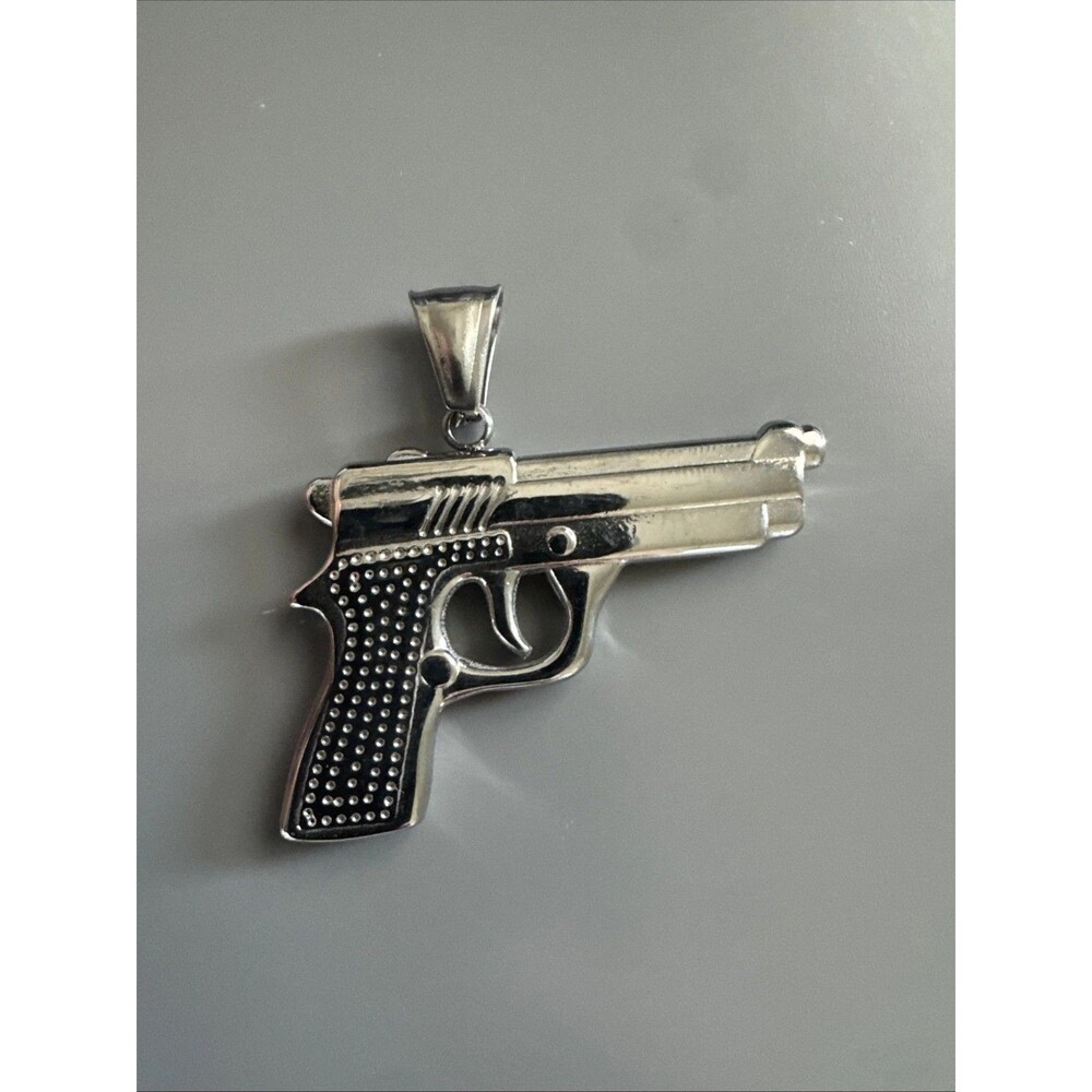 Stainless Steel Pendant Gun Glock Hip Hop Street Wear 24” Box Chain Gift Men’s